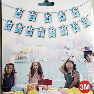 Unicorn Rainbow Blue Boy Happy Birthday Ribbon Banner NWT
